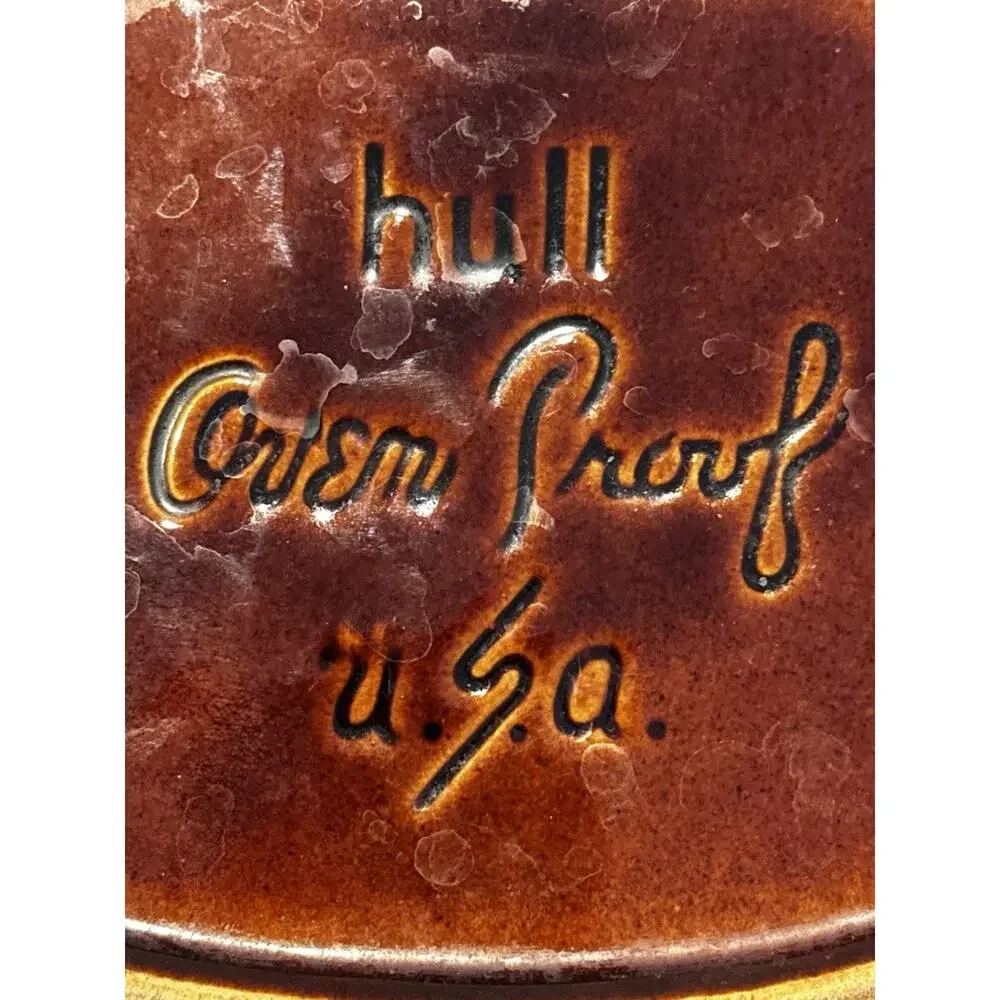 Hull USA Oven Proof Pottery Large Oval Casserole Bowl w Lid Vtg Country Bakeware